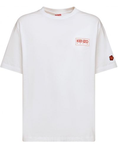 Koszulka bawełniana z nadrukiem z dżerseju Kenzo Paris biała