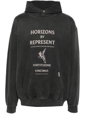 Pamučna hoodie s kapuljačom s printom Represent siva