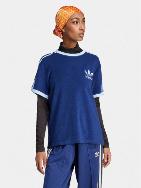 Voľné pruhované priliehavé tričko Adidas Originals modrá