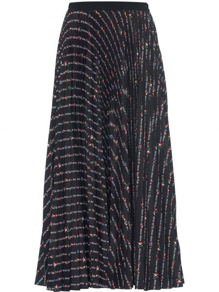 Květinové plisovaná sukně na zip Miu Miu - černá