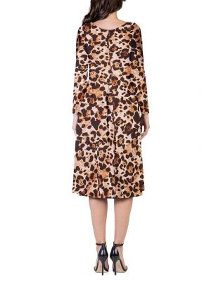 Плиссированный платье миди с принтом с длинным рукавом 24seven Comfort Apparel коричневый