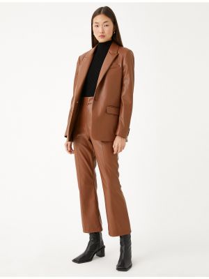 Кожаный пиджак с карманами из искусственной кожи Koton коричневый