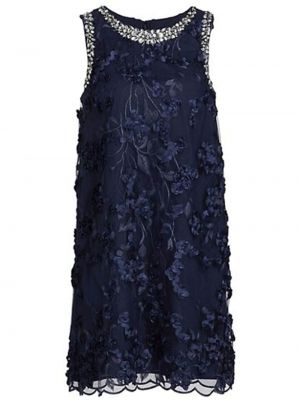 Коктейлна рокля бродирана на цветя Badgley Mischka синьо