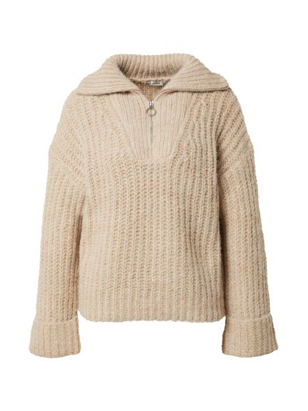 Vlnený priliehavý sveter na zips Pimkie - béžová