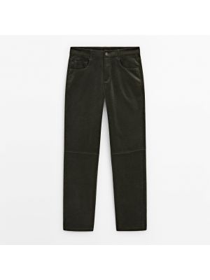 Вельветовые прямые брюки слим Massimo Dutti зеленые