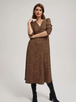 Коричневое леопардовое платье миди Moodo