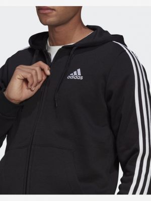 Hanorac din fleece cu fermoar cu dungi Adidas Performance negru