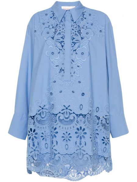 Kokvilnas mini kleita ar ziediem Valentino Garavani zils