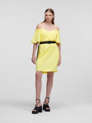 Lněné šaty Karl Lagerfeld žluté