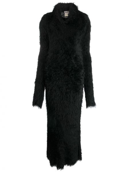 Pletené šaty s kožíškem s dlouhými rukávy Yohji Yamamoto Pre-owned - černá