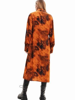Pletena midi haljina sa dugačkim rukavima Desigual narančasta