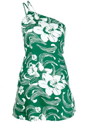 Květinové lněné šaty na jedno rameno bez rukávů Faithfull The Brand - zelená