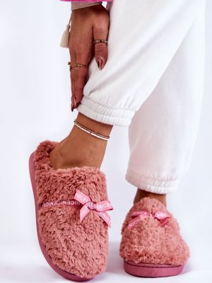 Domáce papuče s mašľou s kožušinou Kesi ružová
