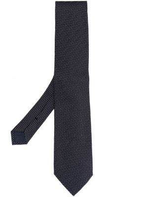 Žakárová hedvábná kravata se vzorem rybí kosti Tom Ford modrá