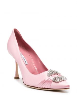 Pantofi cu toc din satin Manolo Blahnik roz