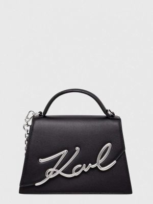 Torba na ramię skórzana Karl Lagerfeld czarna
