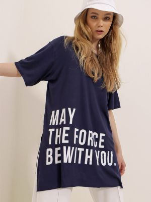 Pamučna majica s printom Trend Alaçatı Stili plava