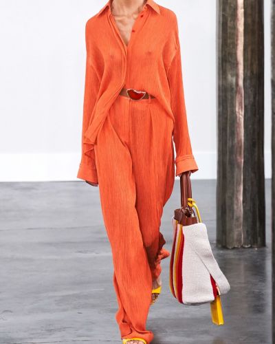Krepové bavlněné kalhoty Gabriela Hearst oranžové