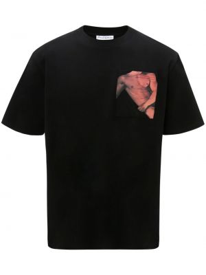 Kokvilnas t-krekls ar apdruku Jw Anderson melns