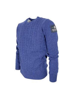 Dzianinowy sweter z okrągłym dekoltem Aeronautica Militare niebieski