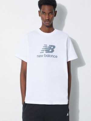 Bombažna majica New Balance bela