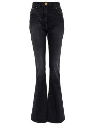 Jeans bootcut taille haute large Balmain noir