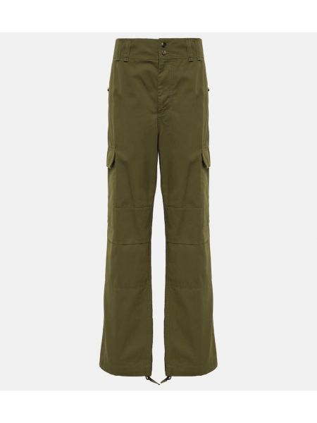 Szerokie spodnie bawełniane Saint Laurent zielone