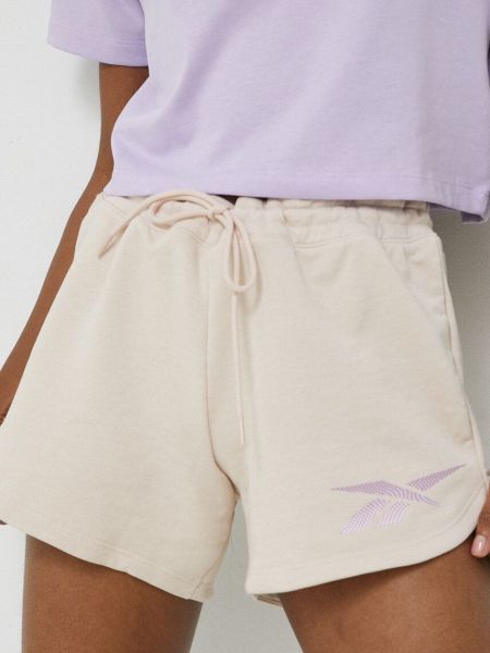 Reebok pantaloni scurti femei, culoarea roz, cu imprimeu, high waist