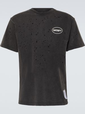 Bombažna obrabljena majica Satisfy črna