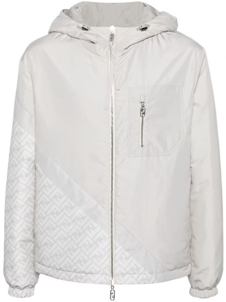 Pernata jakna s kapuljačom s printom Fendi siva