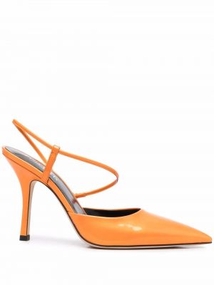 Кожени полуотворени обувки с отворена пета Paris Texas оранжево