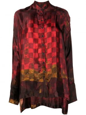 Obrabljena bluza s karirastim vzorcem Masnada rdeča