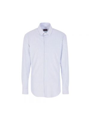 Biała koszula slim fit w paski z dżerseju Giorgio Armani