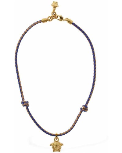Naszyjnik łańcuch skórzany Versace, niebieski