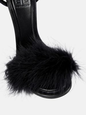 Kožne sandale sa perjem Givenchy crna