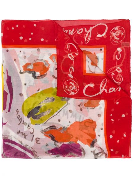 Abstraktas zīda šalle ar apdruku Chanel Pre-owned sarkans