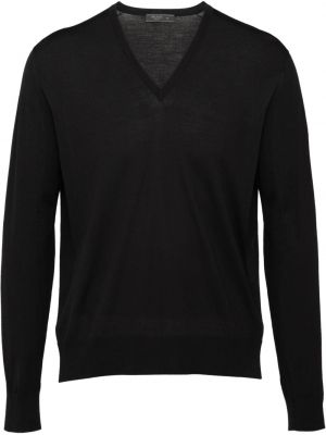 Плетен пуловер с v-образно деколте Prada черно