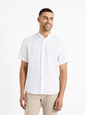 Lněná košile Celio bílá