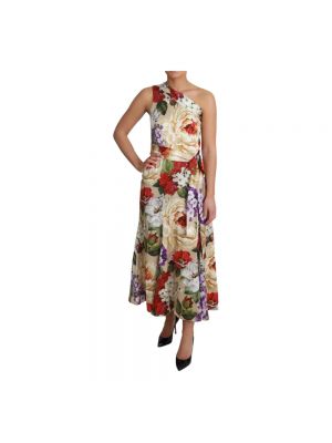 Jedwabna sukienka długa w kwiatki Dolce And Gabbana
