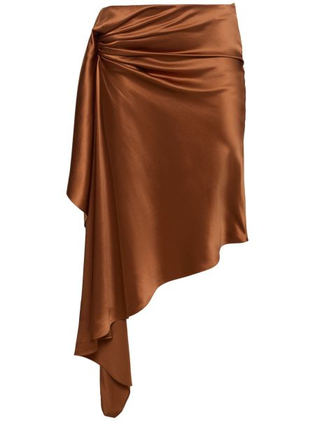 Draperet silke satin midi nederdel Christopher Esber brun