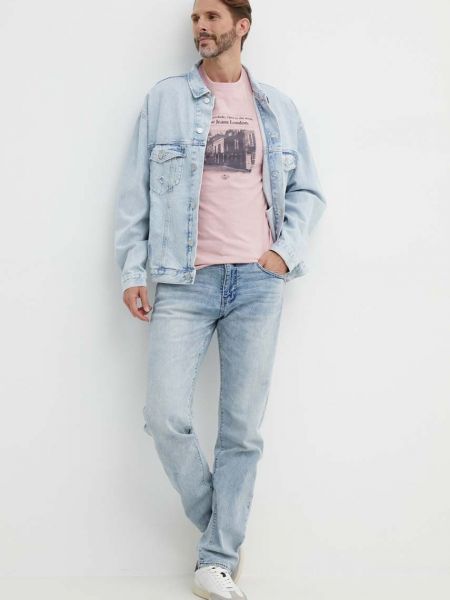 Хлопковая футболка с принтом Pepe Jeans розовая