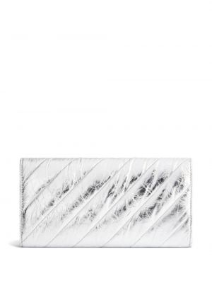 Pikowany portfel skórzany Balenciaga srebrny
