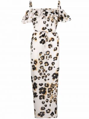 Hedvábné dlouhé šaty s potiskem s volány Boutique Moschino - bílá