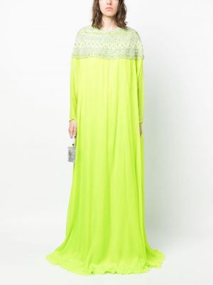 Jedwabna haftowana sukienka wieczorowa Dina Melwani zielona