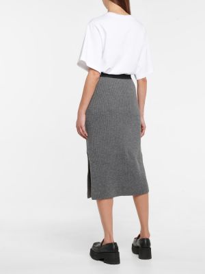 Kašmírová vlnená midi sukňa Moncler sivá
