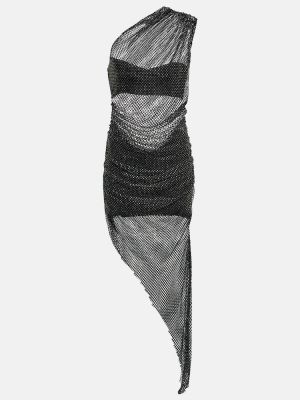 Křišťálové midi šaty se síťovinou Giuseppe Di Morabito černé