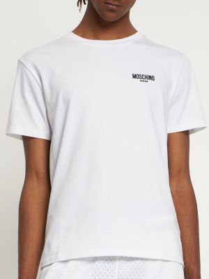 Bavlněné tričko s potiskem jersey Moschino Underwear bílé