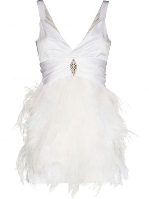 Мини рокля с пера Alessandra Rich бяло