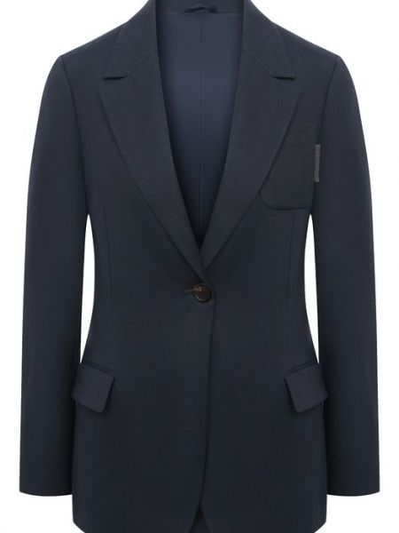 Хлопковый льняной пиджак Brunello Cucinelli синий