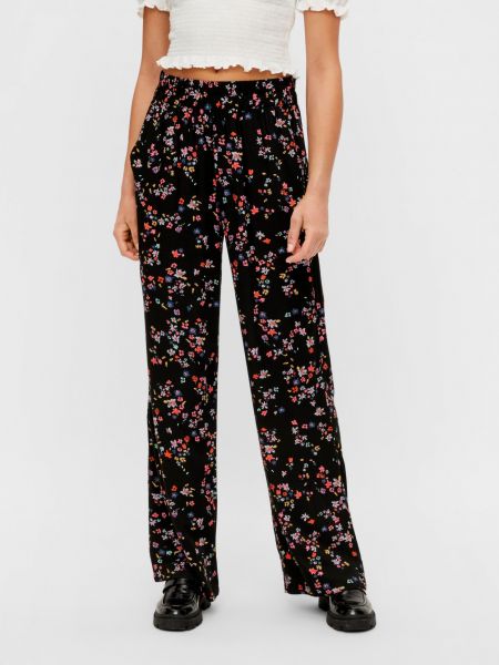 Pantaloni cu model floral Pieces negru